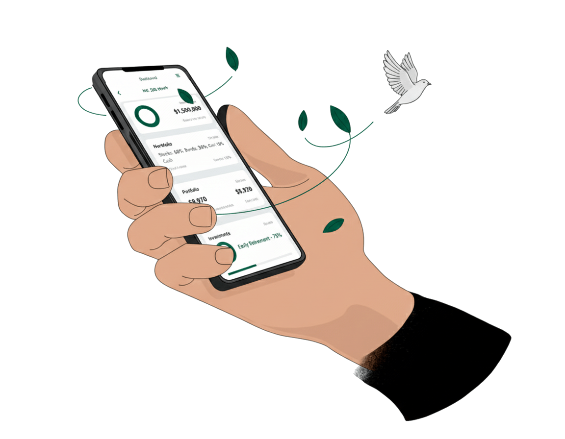 Hand holding phone showcasing the application interface